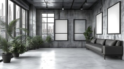 Obraz premium Modern Loft Apartment Interior Design With City View