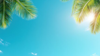 Fototapeta premium Tropical Paradise: Palm Fronds Under a Bright Summer Sky
