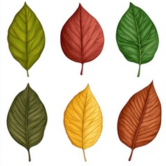 Obraz premium Six Detailed Autumn Leaves in Various Colors on White