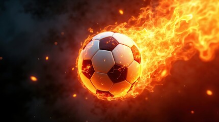 Fototapeta premium Fiery Soccer Ball Soaring Through Flames in Intense Motion