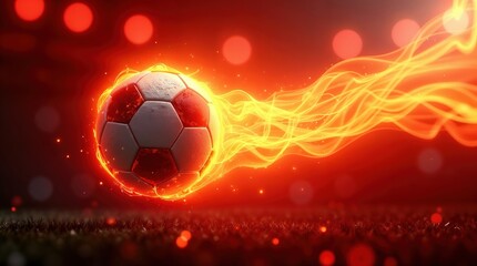 Fototapeta premium Blazing Soccer Ball Flying Across the Field with Fiery Streaks