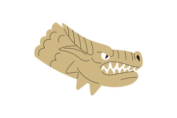 Head of asian furious dragon with horns and fangs side view. Angry fairy tale monster. Oriental symbol of New Year in China. Traditional Chinese magic beast. Flat isolated vector illustration on white