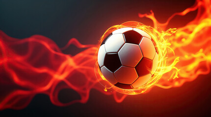 Naklejka premium Fiery Soccer Ball in Motion with Intense Energy and Flames