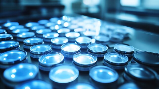 Close-Up of Laboratory Glass Lenses on a Bright Surface