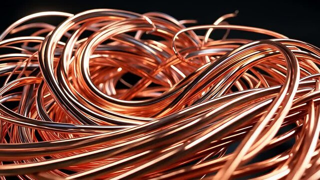 Close-up view of intricately coiled copper wire with a shiny, reflective surface, showcasing the texture and quality of the material.


