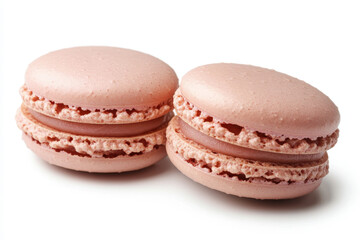 Obraz premium Two pink icing macarons on white background.