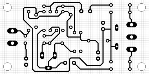 Tracing conductors of printed circuit board
of electronic device. Vector engineering technical
drawing. Pcb template. Electric background.
Computer technic cad design.