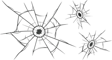 Obraz premium shattered glass vector collection, bullet impact cracks, broken window elements 