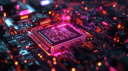 Fototapeta premium Quantum Chip Glowing with Dynamic Binary Qubit Projection