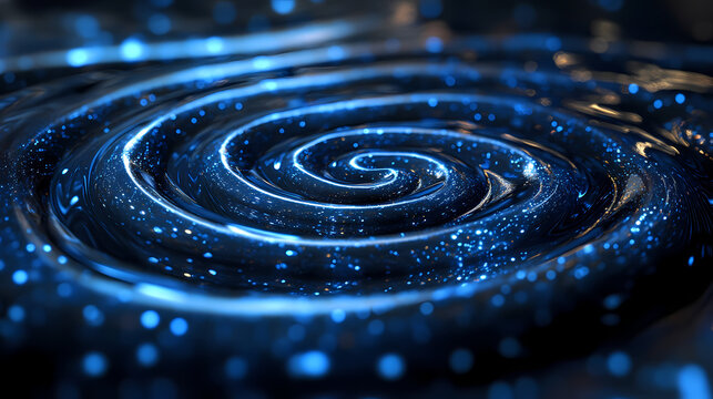 Interwoven luminous filaments shaping a spellbinding spiral on a reflective surface. Luminous Filaments. Illustration