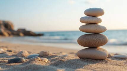 Stacked stones on beach