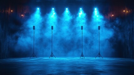 Empty stage with microphones and spotlights