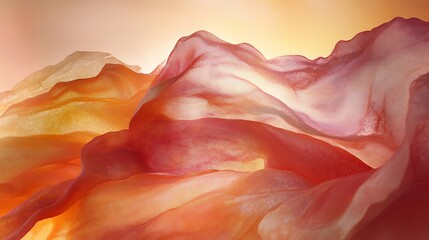 Colored fabric billowing gently with warm light illuminating surfaces softly