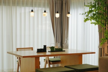 Minimal interior concept chair and table. empty conference room.