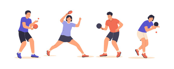 Set illustration of table tennis players. Illustration for website, landing page, mobile app, poster and banner.