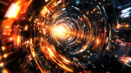 Obraz premium Quantum Chip Glowing under Swirling Light Qubits