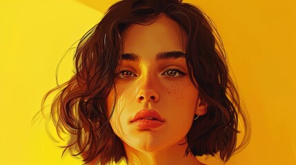 Serious Emotional Girl Pointing at You on a Yellow Background