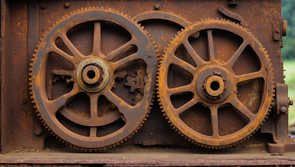 Fototapeta premium An Artistic Representation of a Rusty Old Cog Wheel Highlighting Its Unique Character