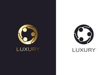 Dynamic Teamwork Luxury Logo with Connected Figures in Gold Finish