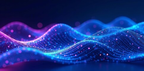 Abstract digital waves in glowing blue and purple hues, pattern, data, background