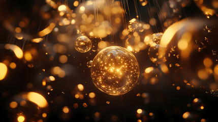 Delicate filaments of glowing bubbles suspended in the void, glowing, filaments. Luminous Filaments. Illustration