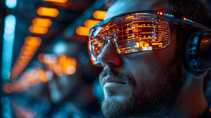 Warehouse Employees Managing Logistics with Glowing Glasses and Efficient Sorting Systems