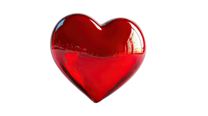 Shiny red heart PNG with glossy 3D effect isolated on a transparent background for romantic design