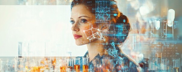 A woman scientist contemplating data analysis in a laboratory setting
