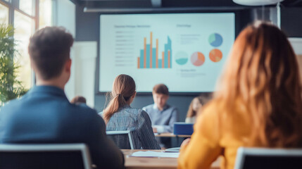 Modern corporate training with young financial professionals in a conference room