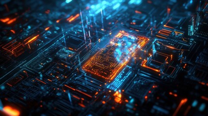 Fototapeta premium Quantum Machine Glowing with Intricate Digital Circuits