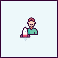 Creative Startup Launching, Man launching an innovative tech project icon