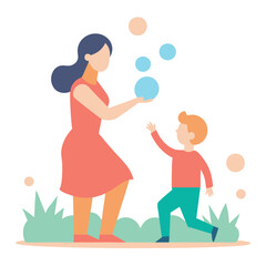 Fototapeta premium Sunny Day Bubbles: Mom & Child's Joyful Playtime fun love park cute 