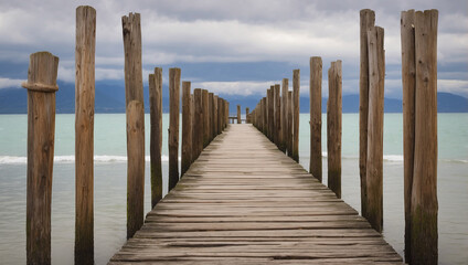 Obraz premium An Array of Weathered Wooden Piers That Invites Reflection and Serenity by the Water