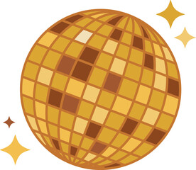 Gold disco ball with stars isolated on white. Illustration of retro dance object 