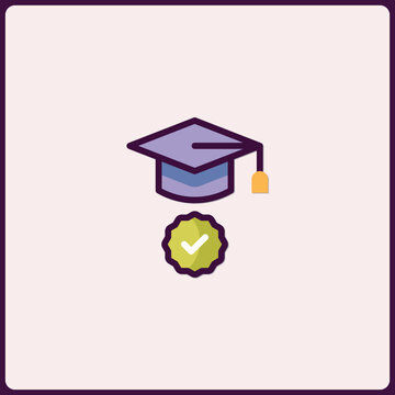 Graduation hat icon with check mark symbolizing successful learning completion