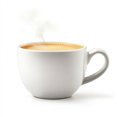 Fototapeta premium Steaming coffee cup, white background, morning beverage, website banner