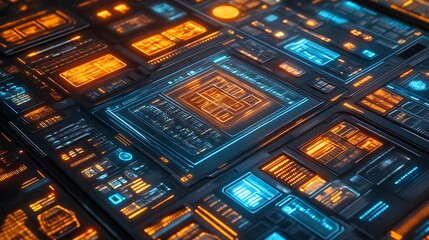 Futuristic Interface Displays Showing Digital Data Streams