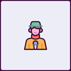 Stylized ice cream vendor icon with hat, showcasing a retro design aesthetic