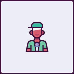 Stylized Icon of a Figure with Cap and Unique Geometric Design Element