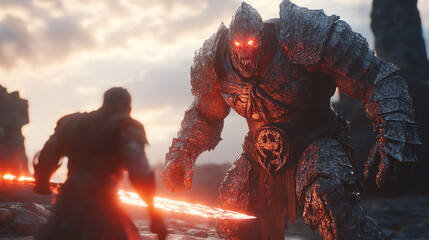 warrior fights golem