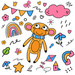 Cartoon monkey, children's pattern with monkey. Vector illustration
