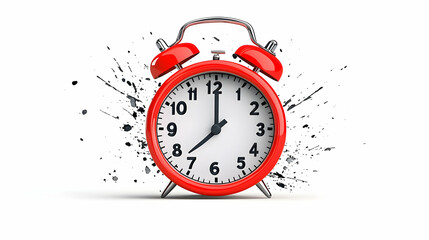Red alarm clock bursting through time