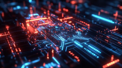 Fototapeta premium Holographic Quantum Machine Glowing with Binary Qubits