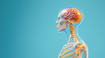 Transparent Human Anatomy Model with Visible Brain and Skeleton