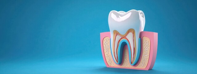 3D Model of Human Tooth Structure on Vibrant Blue Background