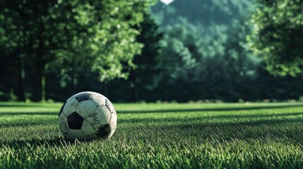 Fototapeta premium A football placed on a grass field, ready for the next play.
