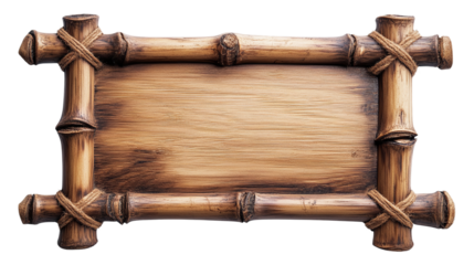 Bamboo sign plate cut out. Isolated on a transparent background.