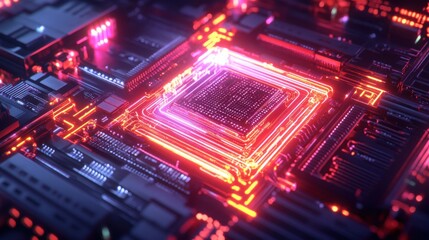 Obraz premium Quantum Processor Glowing with Intricate Binary Circuits