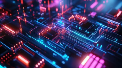 Fototapeta premium Close-up of Glowing Qubits in Futuristic Quantum Matrix