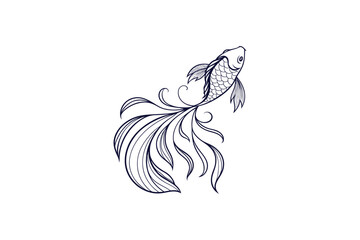 Gold fish with a single fin and tail line art vector illustration © Salma
